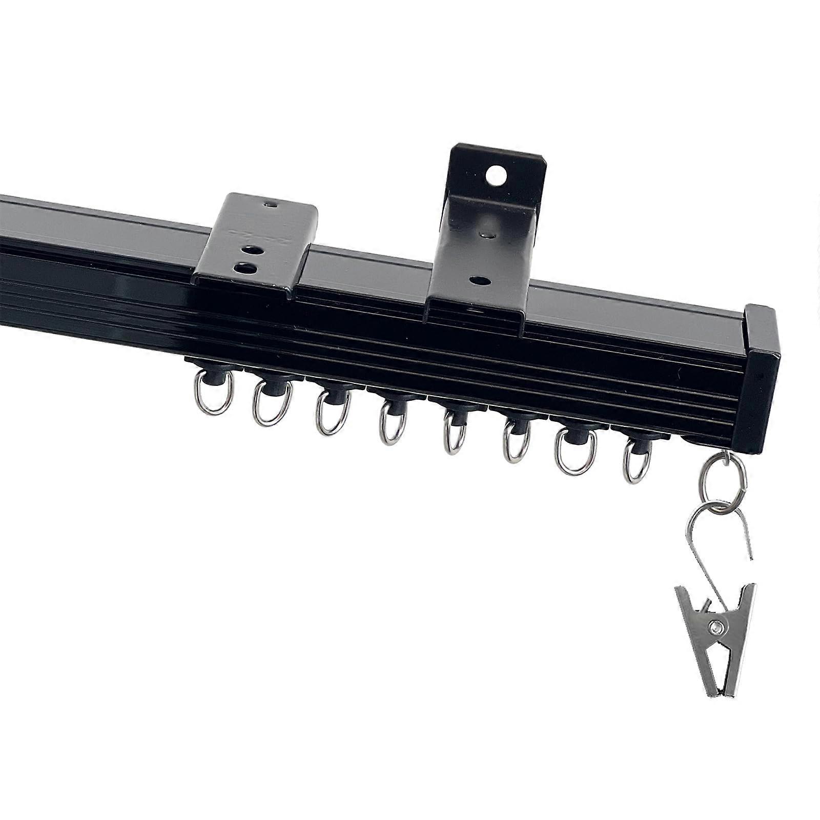Heavy Duty Ceiling Curtain Track Rail, Wall Mount Aluminum System with Rollers Hooks, Black 6ft
