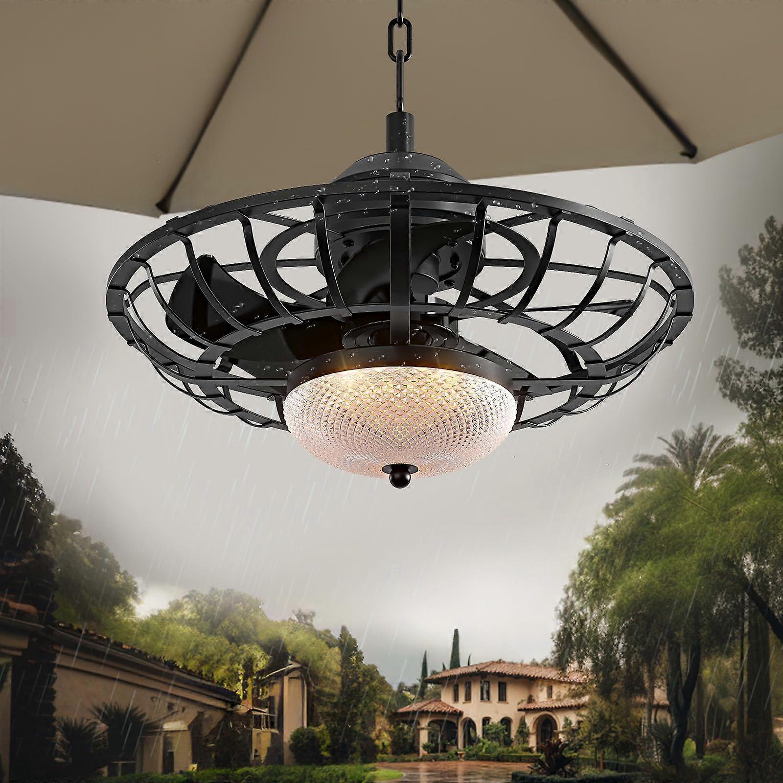 20' IP65 Waterproof Outdoor Ceiling Fan with LED Light, Remote, 6 Speeds, Plugin for Gazebo Patio