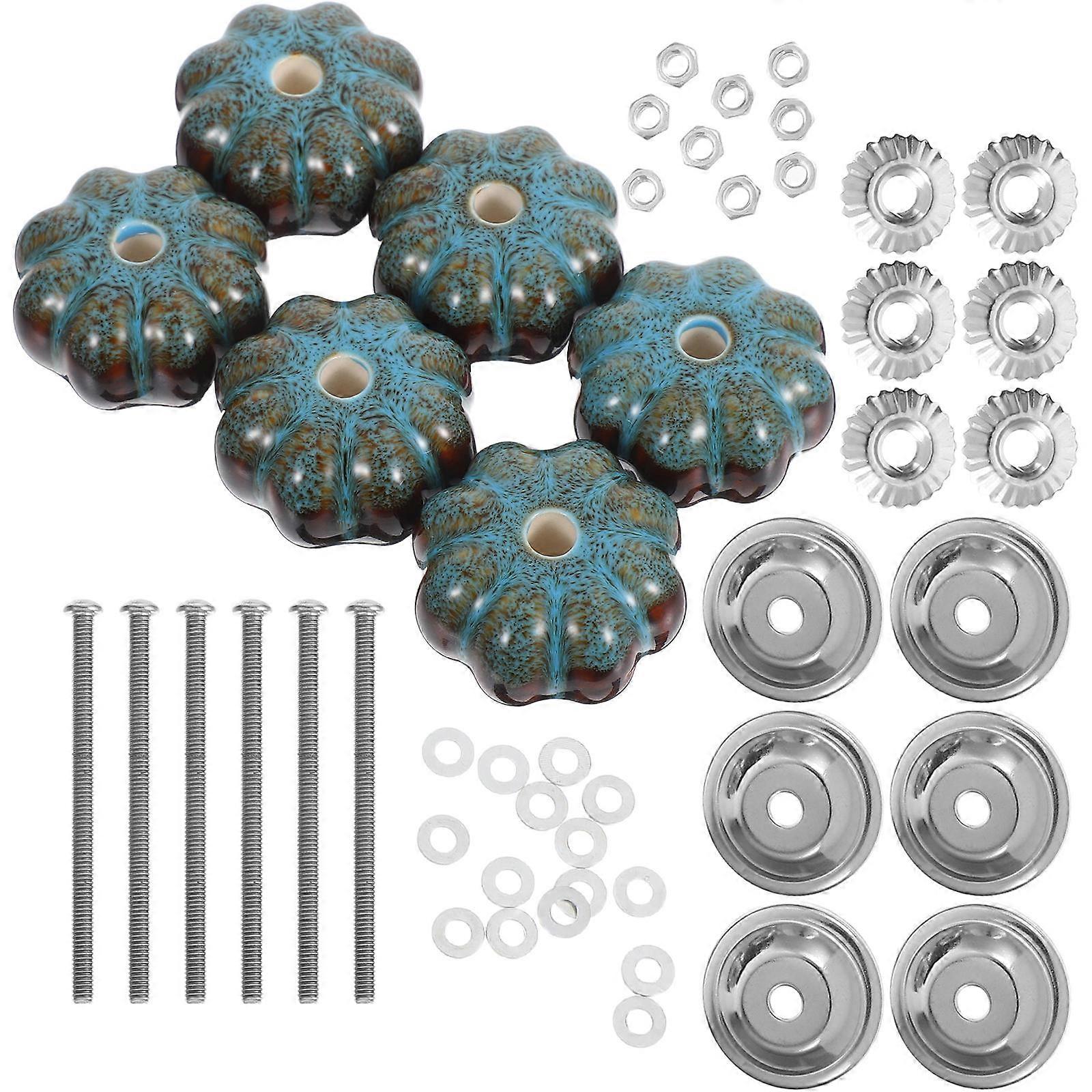 Pumpkin Ceramic Knobs for Cabinets Decorative Drawer Handles 6Pcs Set