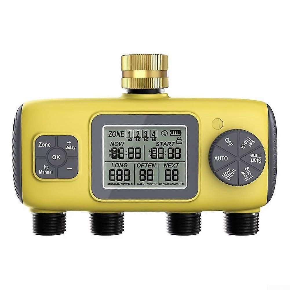 Garden Watering Timer, Automatic 4Way Irrigation Timer with Easy Display Control, Weatherproof for Lawn