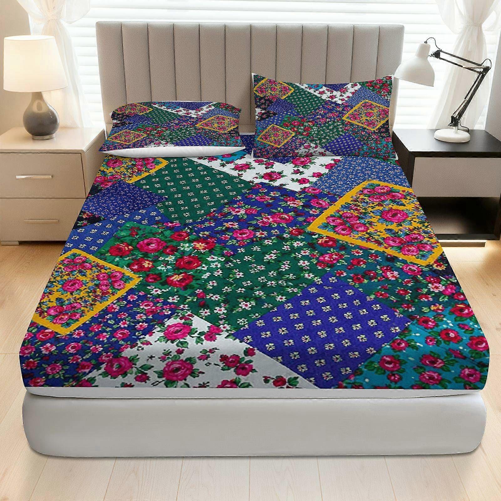 3pcs Floral Patchwork Colorful Fitted Sheet Set  Coreless Spring Theme