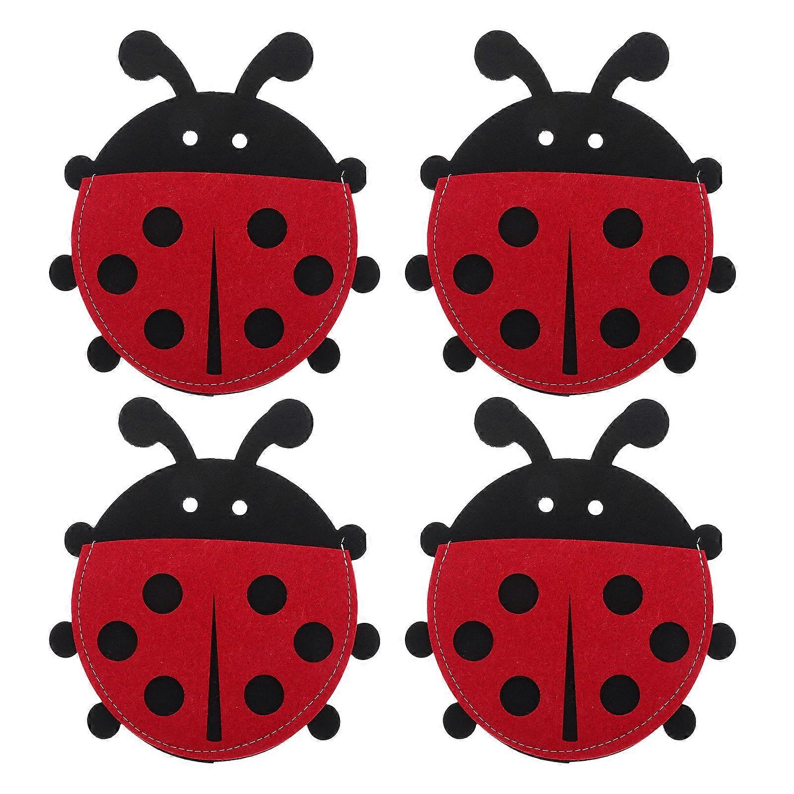 4pcs Easter Ladybug Cutlery Bag Holder for Table Setting for Easter Party Tableware Silverware Storage Decorative Utensil Pouches