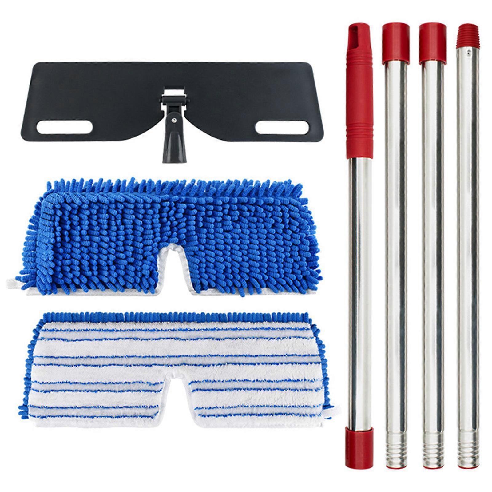 Chenille Wet/Dry Reversible Mop Replacement Cloth Cover Flat Mop with Fine Thread Four-Section Telescopic Handle Set