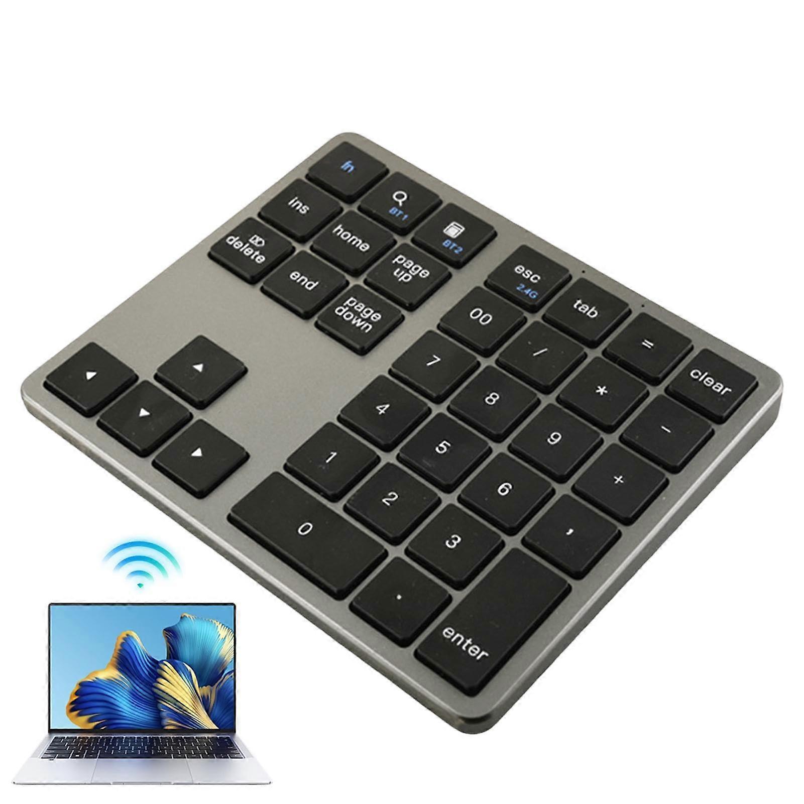 Wireless Number Pad with Silent Mechanical Keys, Bluetooth Numeric Keypad for Laptop Silver Gray