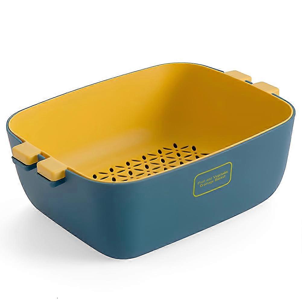 Double Layer Vegetable and Fruit Strainer with No Drip Base, Large Capacity Kitchen Colander Navy L