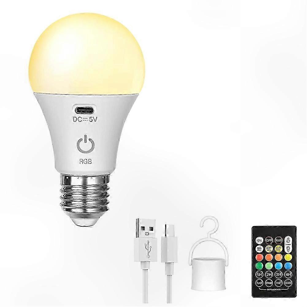 Rechargeable RGB LED Bulb - Dimmable E27 Smart Light with Timer, Cordless Battery-Powered