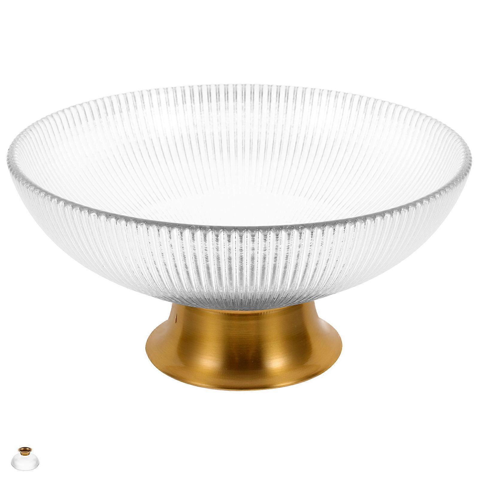 Transparent Glass Striped Fruit Dish Elevated Fruit Serving Plate