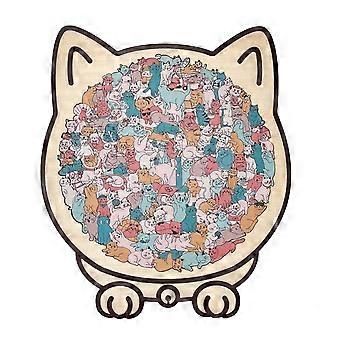 135-Piece Morandi-Coloured Cat Shaped Wooden Jigsaw Puzzle, Cats Shaped Puzzle Cartoon Big Mouth Cat Creative Christmas Gifts