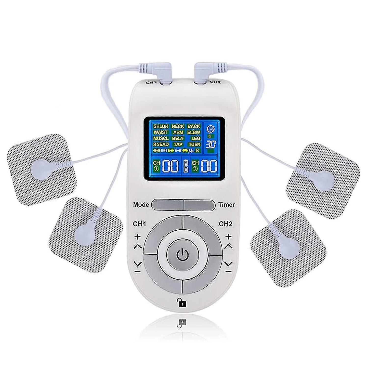 EMS TENS Stimulation Current Device 2 Channels Adjustable Timer 12 Modes Pain Therapy