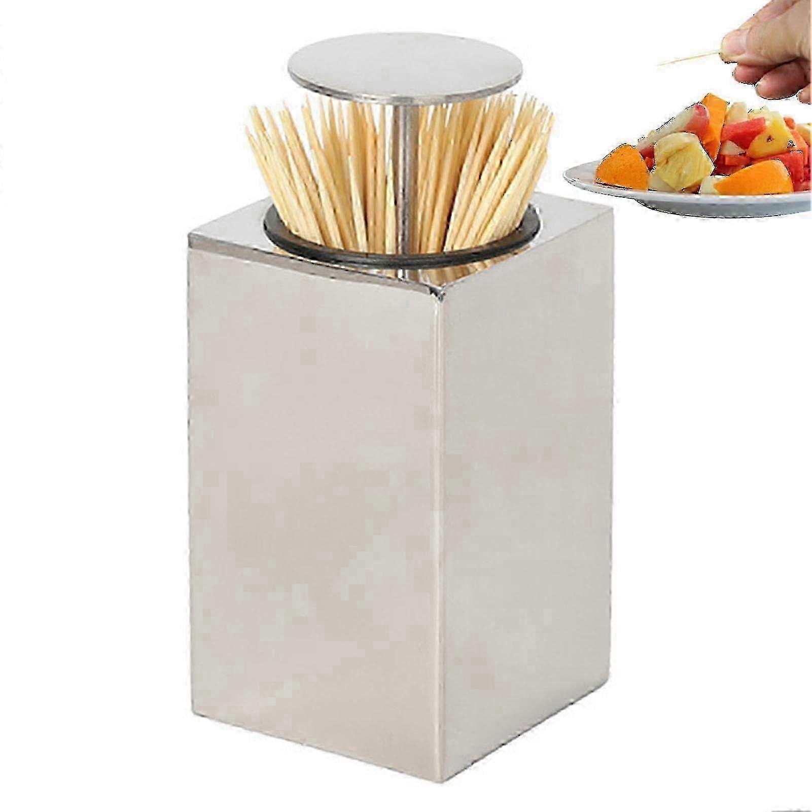 Press-Type Toothpick Holder Dispenser with Easy Release, Compact Toothpick Container Box for Kitchen or Dining Table