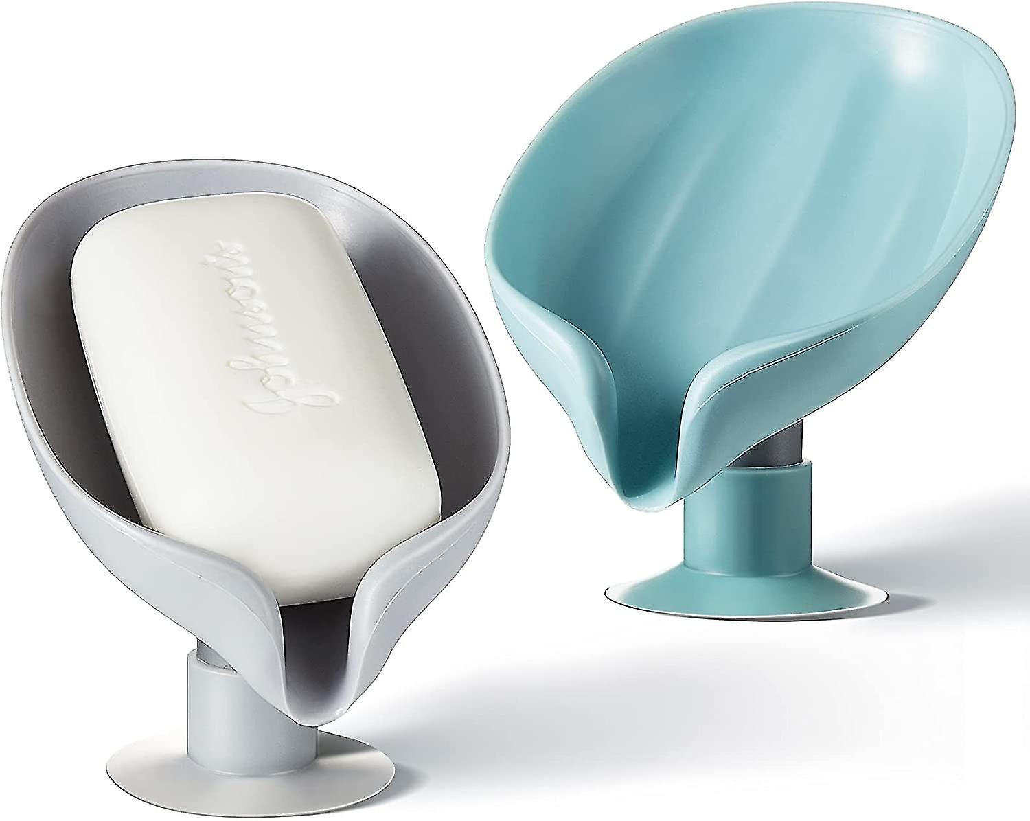 2 Piece Bar Soap Holder, Leaf Shape Self Draining Soap Holder, With Suction Cup For Bathroom, Kitchen