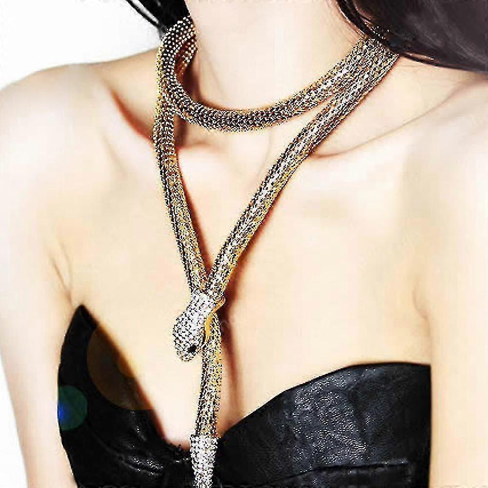 Collier serpent long à double usage exagéré en or et argent