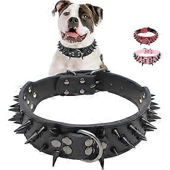Spiked Dog Collars for Medium Large Dogs, Sharp Spike Studded Anti-Bite Protect Pets Neck Adjustable for Mastiff Pitbull Pug Bulldog, Black Rivets 2