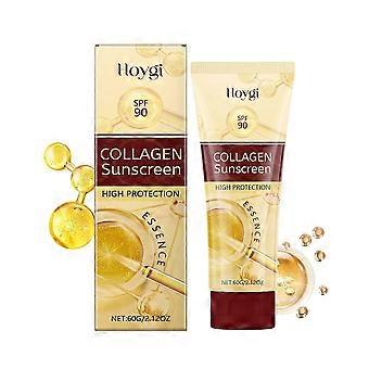 Kollagen-Sonnenschutz, Sonnenschutz mit hohem Schutz SPF 90 UV-Schutz, lang anhaltender Sonnenschutz, leicht und feuchtigkeitsspendend, nicht fettend, für alle geeignet