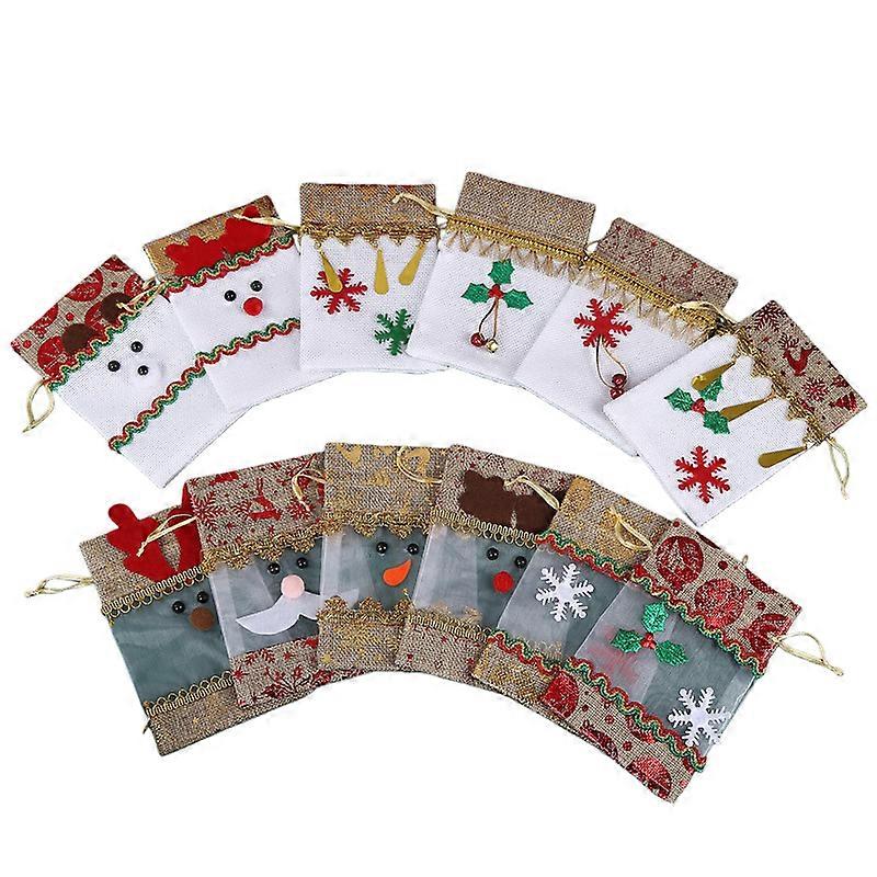 Mesh & Burlap Christmas Drawstring Gift Bags 25PCS