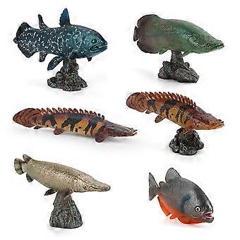 6Pcs Realistic Ocean Fish Figures, Marine Life Models, PVC Fish with Stands, Includes Dinosaur Fish, Piranha, and More, Educational Toys for Kids, Oce