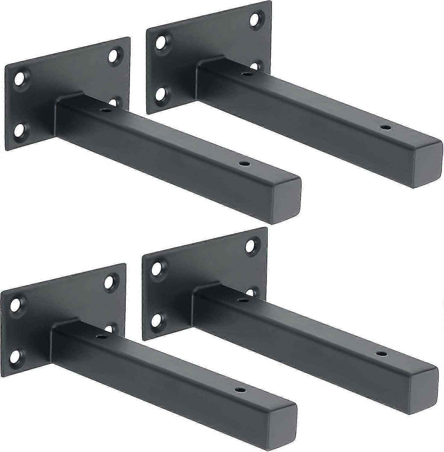 Industrial Shelf Bracket Wall Mount Shelf Concealed Bracket Matte Black, 4pcs