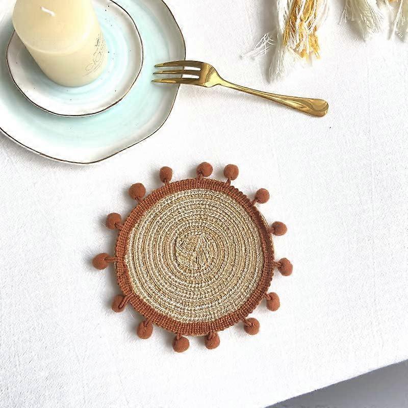 2Pcs Macrame Coasters Handmade Round Cotton 130mm for Home Kitchen Dining Table Use