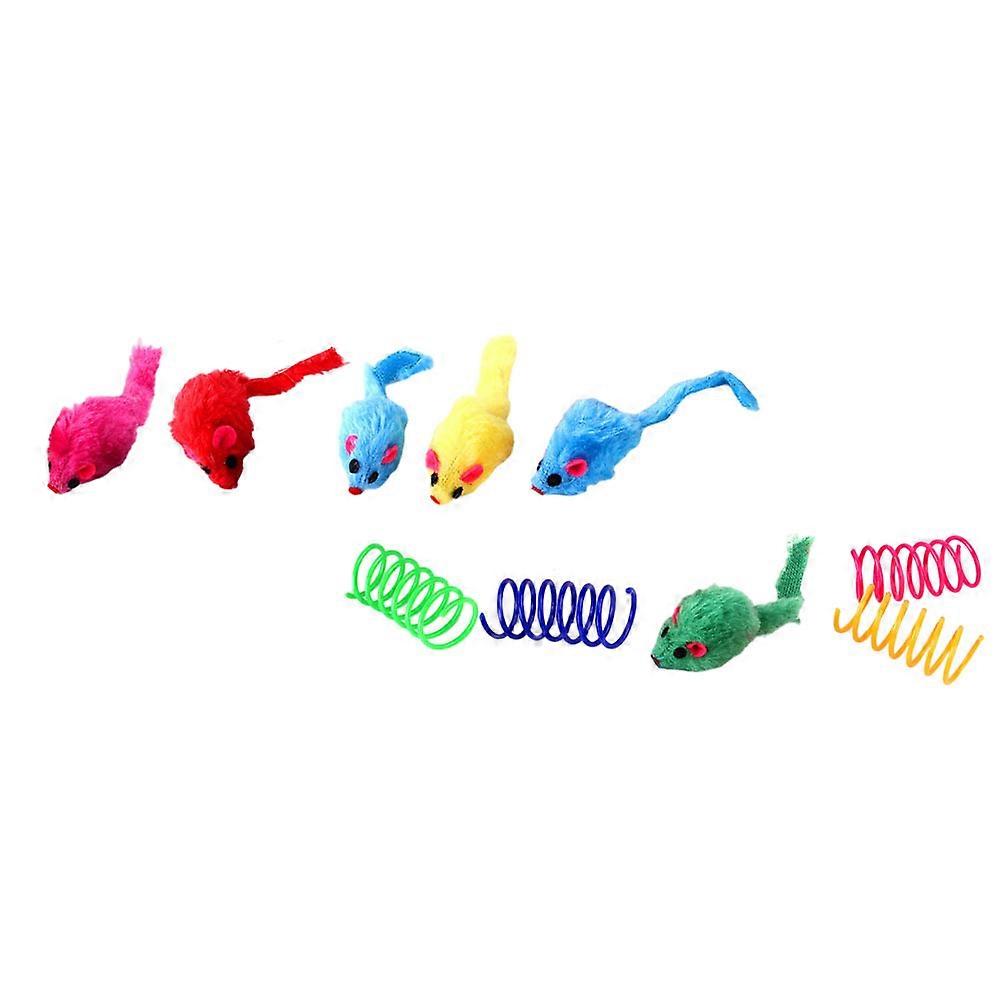 Cat Plush Spring Mouse Toy for Interactive Kitten 1Set