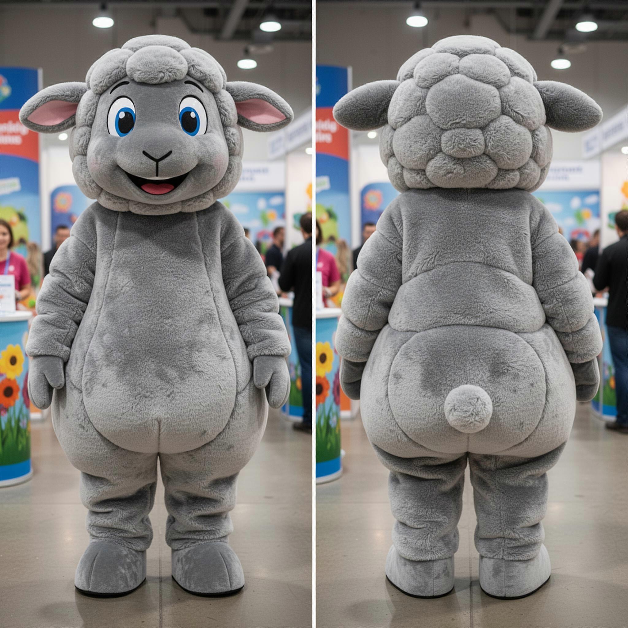 MASTICOT Fluffy Gray Sheep Mascot