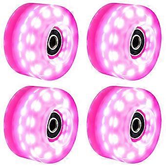 4 Pcs Roller Skate Wheels 58mm X 32mm Luminous Quad Roller Skateboard Roller Skates Light Up Wheels Pink