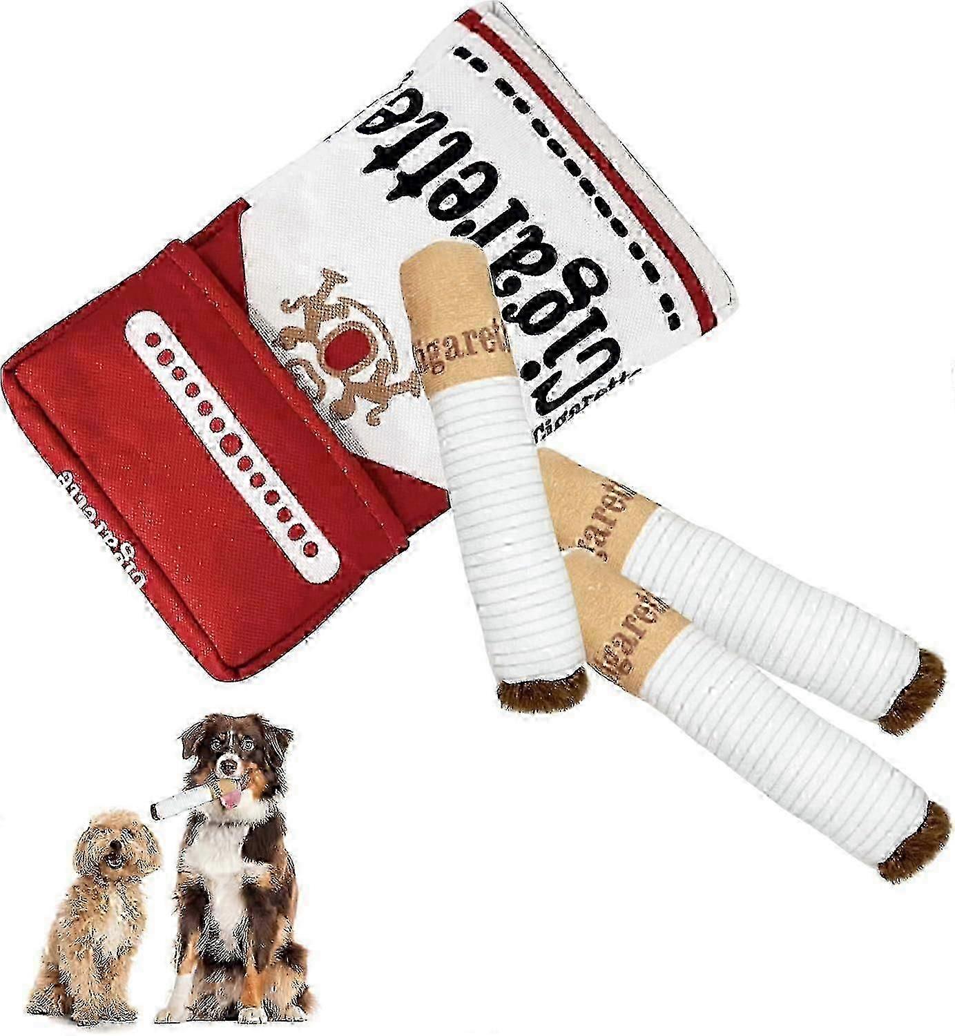 Squeaky cigarette dog toy set with case. Interactive fun DB