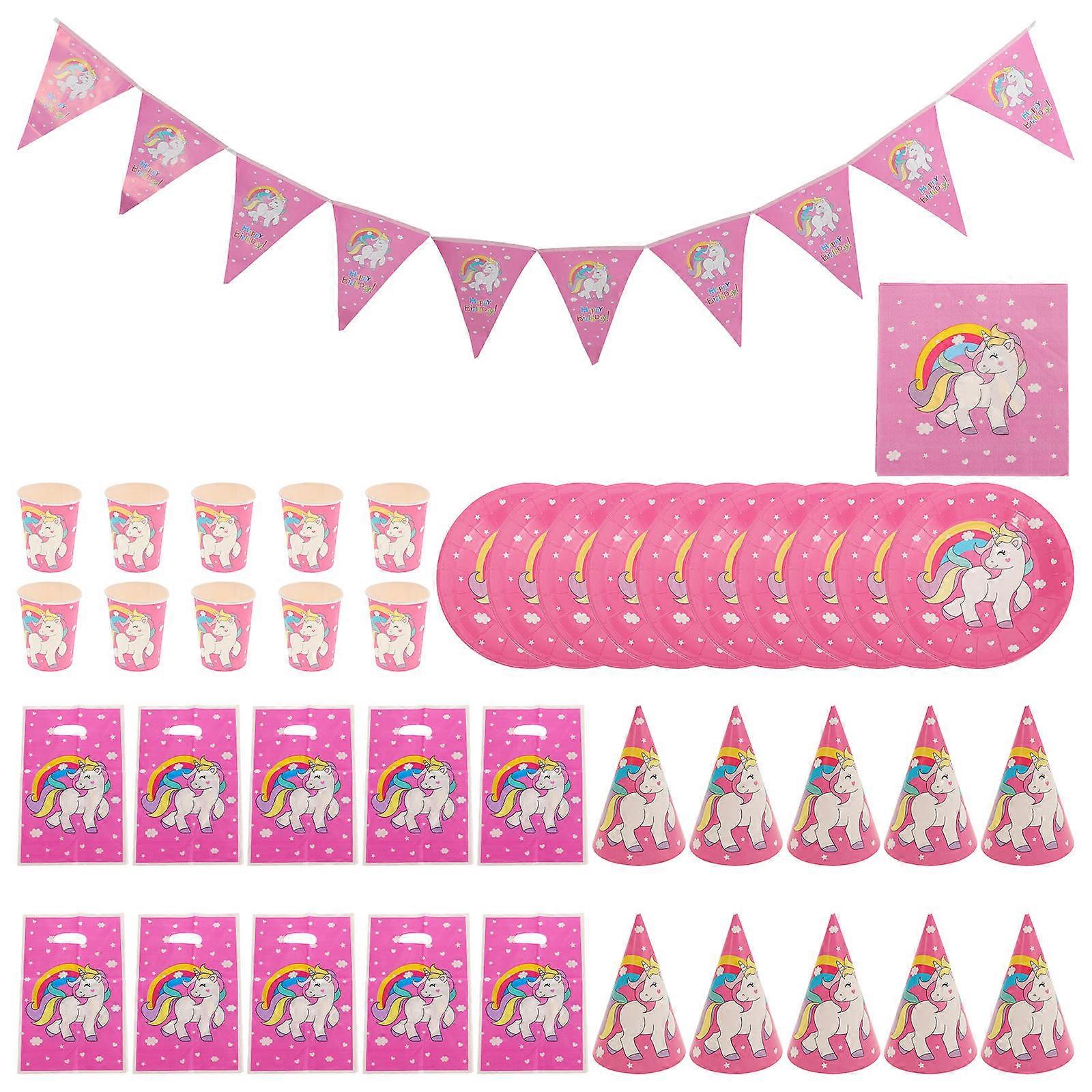 Pink Birthday Tableware Kit for Party Use 1Set