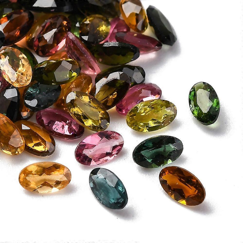 Faceted Natural Multicolor Cabochons Pointed Back Oval Grade A 5x3x2mm