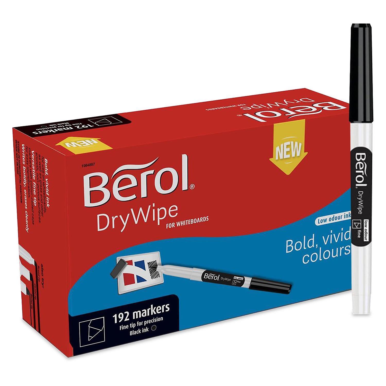 Berol New Dry Wipe Fine Tip Whiteboard Marker for Precision,Black Ink(Pk of 192)