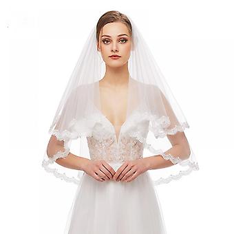 Women's Short 2 Tier Tulle Sheer Lace Wedding Bridal Veil with Comb Bridal Wedding Accessories Eyelash Veil