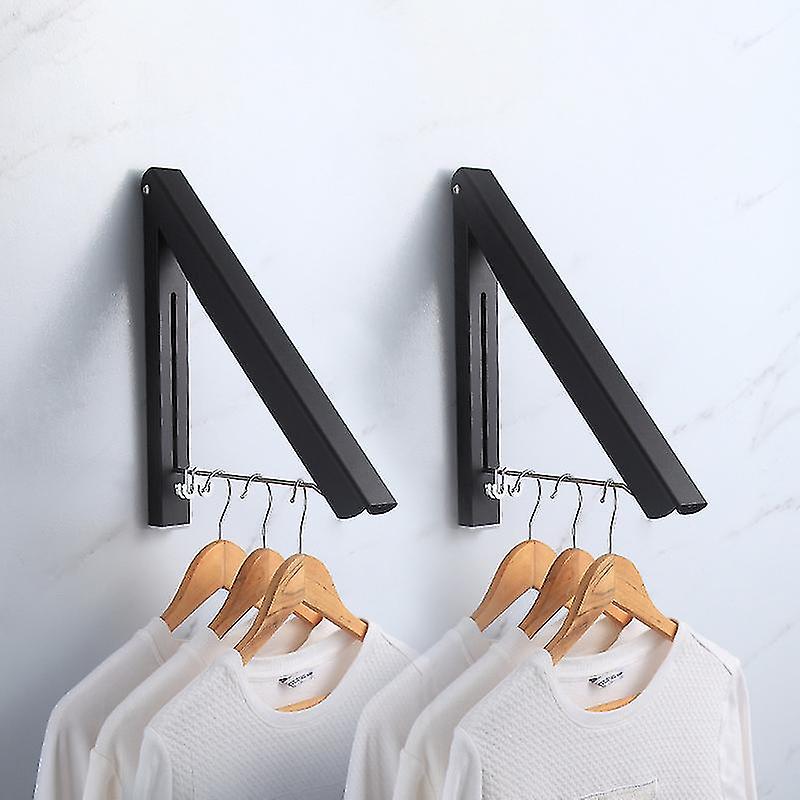Retractable Wardrobe Bar - Wall-mounted Clothes Rack - Black Battqx