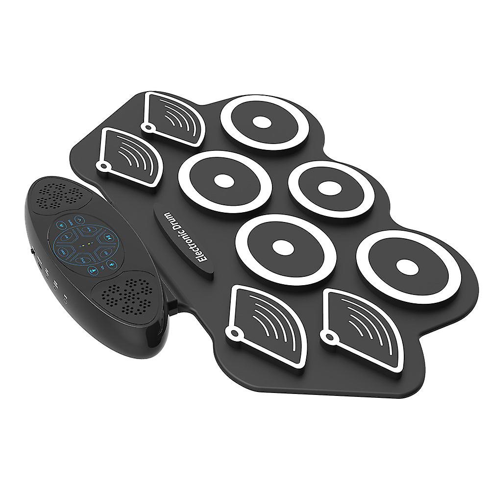 Portable 9 Pads Electronic Drum Set Roll Up Silicone Practice Drum Pad Support Recording Function/ Audio Input/ Midi Output