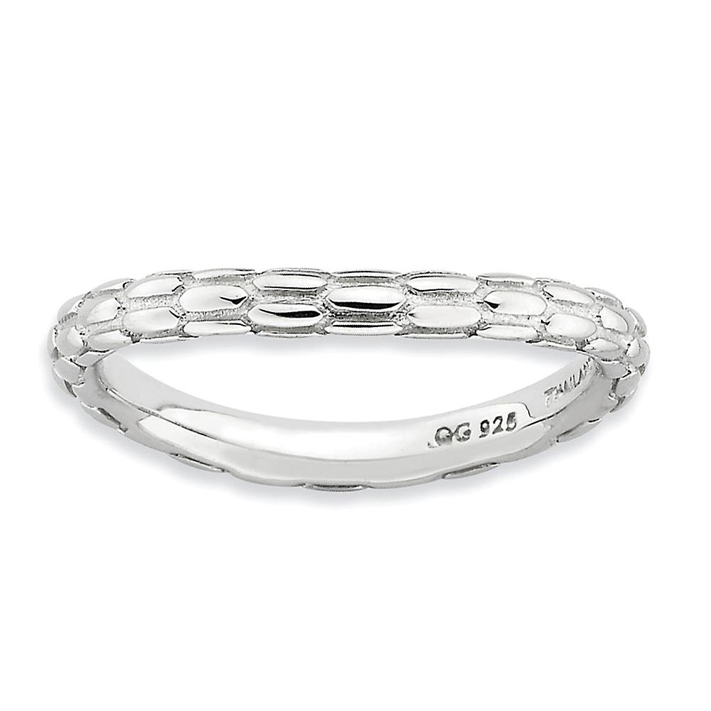 2.25mm 925 Sterling Silver Patterned Stackable Polished Rhodium Plate Wave Ring-Stackable-Ring for Women - Ring Size: 5