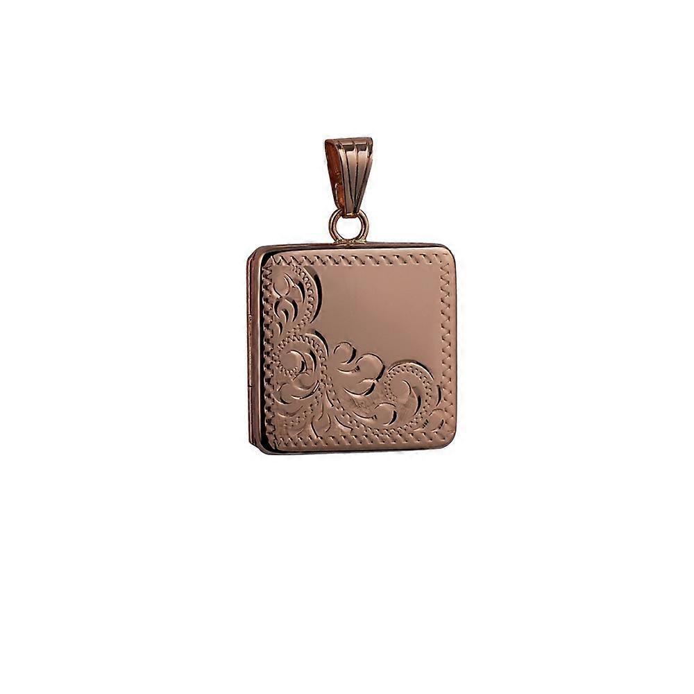 9ct Rose Gold 22mm half hand engraved flat square Locket