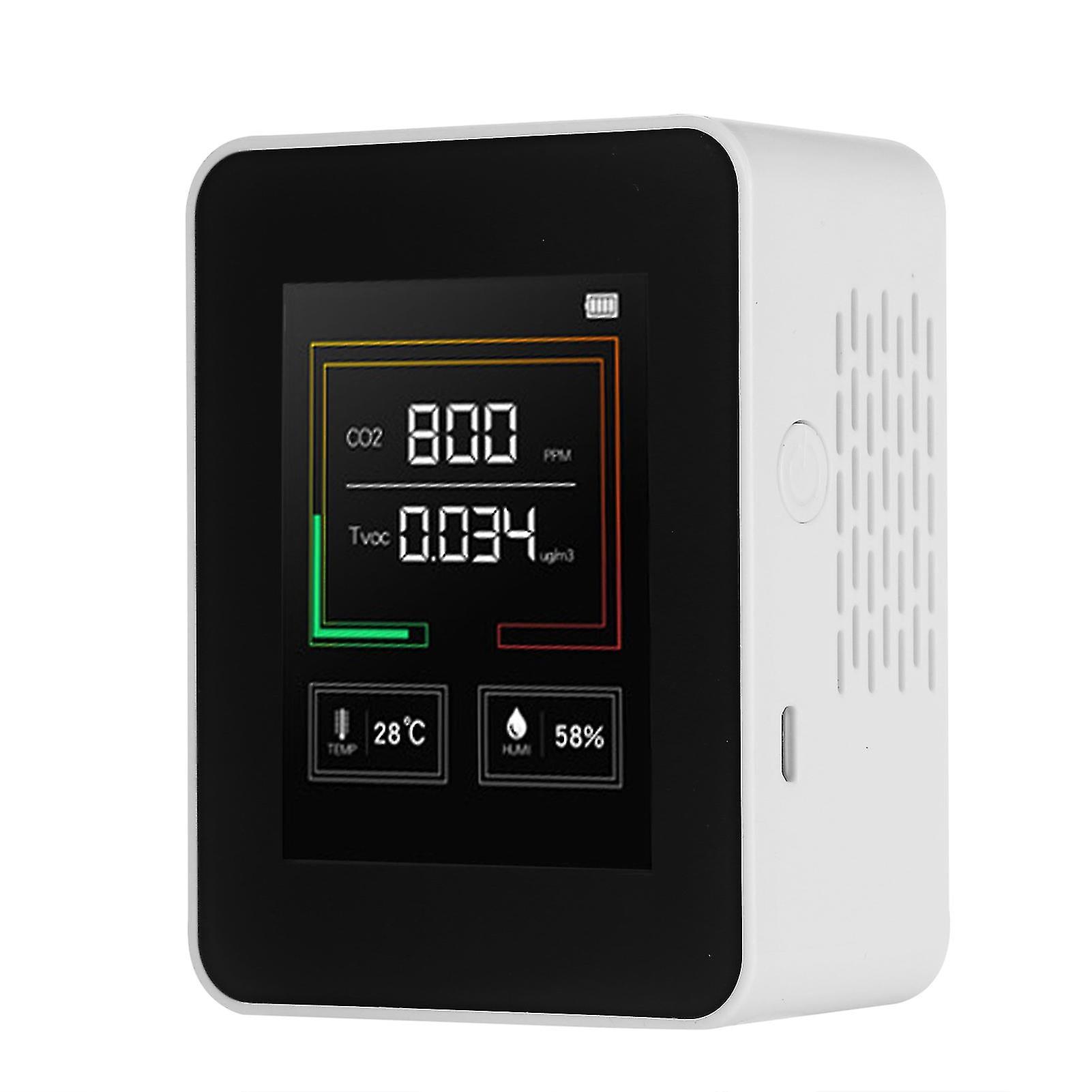 White Air Quality Monitor Co2 Tvoc Meter Temperature And Humidity Carbon Dioxide Detector With Alarm Function Tabletop Real-time Air Gas Detector For
