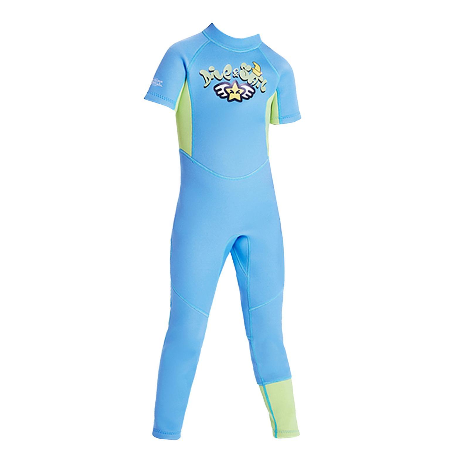 Combinaison Enfants Plongée Maillots de Bain Natation Surf Entraînement 2.5mm Néoprène Combinaisons intégrales Bleu Clair L