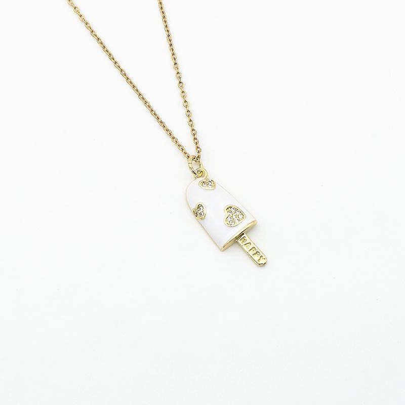 Necklace with pinnglass gold rhinestone hearts happy ice cream
