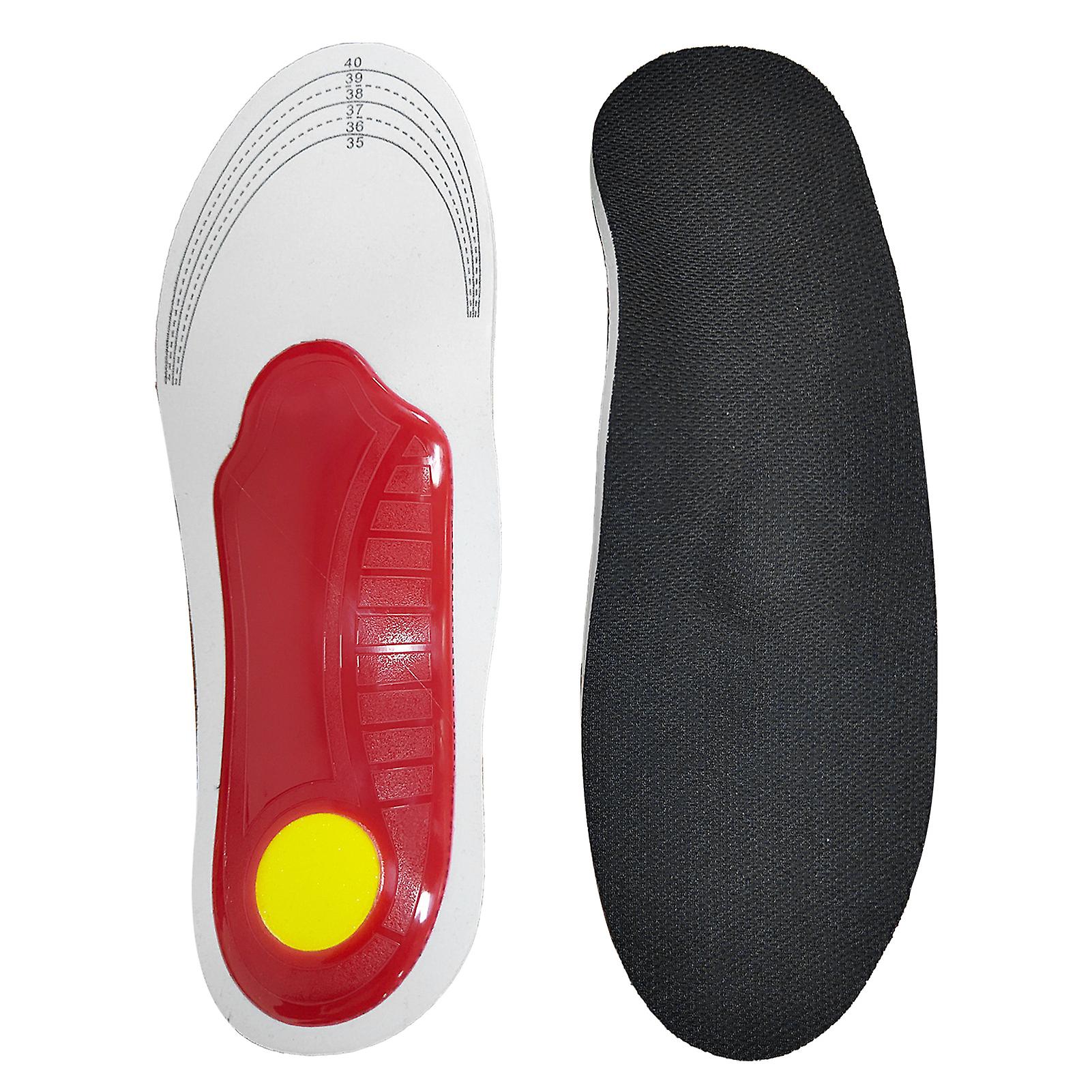 Corrective orthotic insoles for flat feet, cuttable, pressure reducing, arch supports, red and black insoles, sizes L (41 to 46)