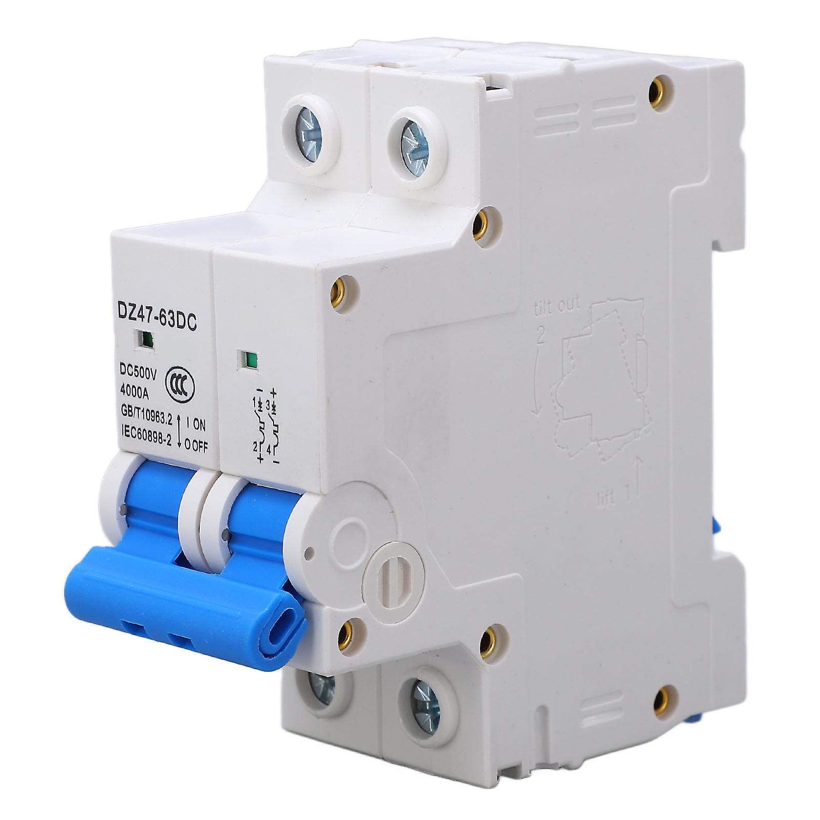 Risegun DC Circuit Breaker DC Miniature Circuit Breaker 2P 63A 500V Air for Solar PV System Panels Grid