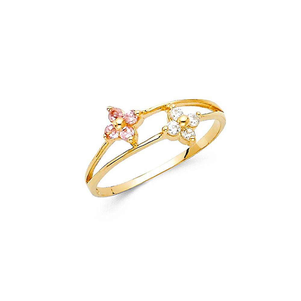 14k Yellow Gold Cubic Zirconia Ring Size 3 Band Style-Ring - .8 Grams