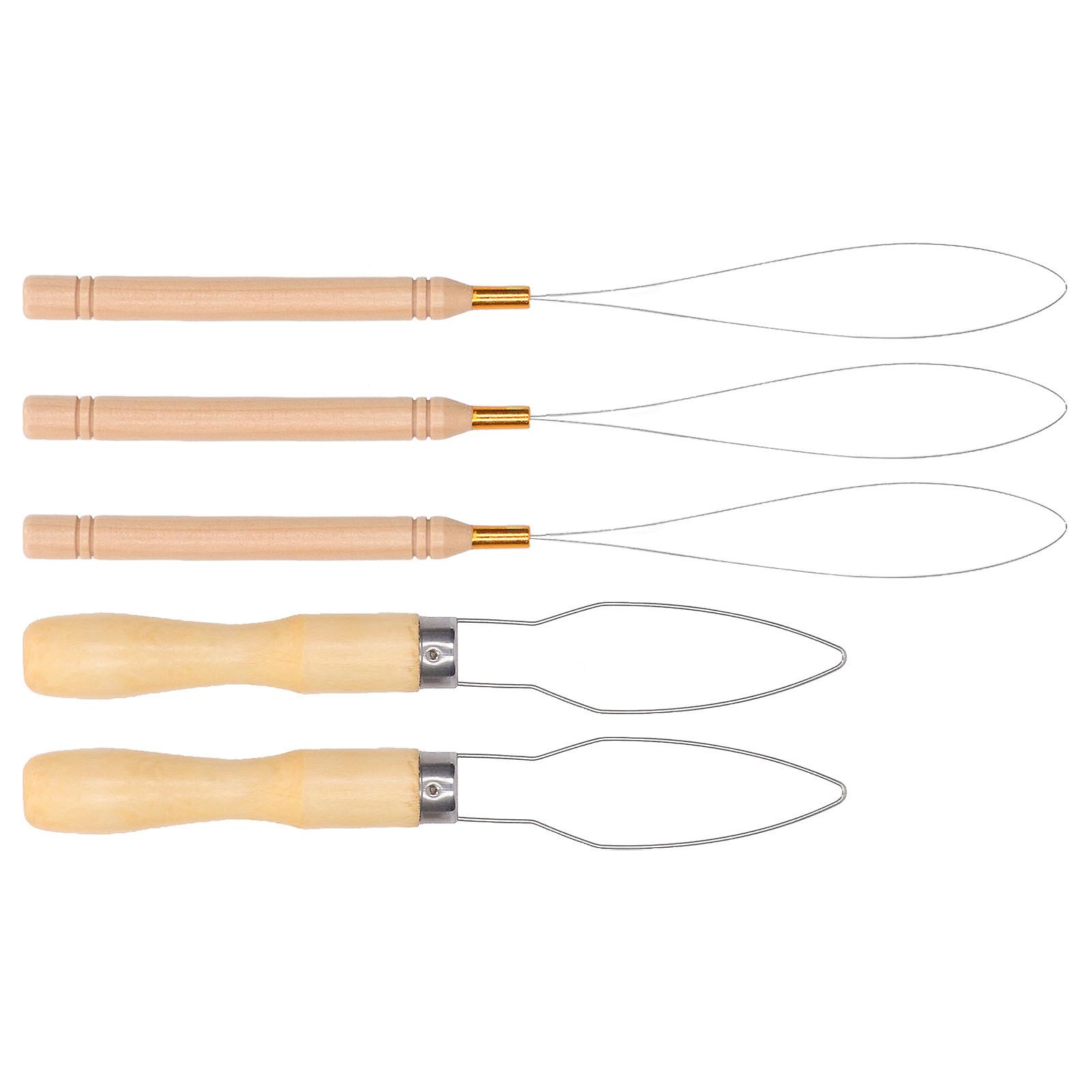 5Pcs Wooden Hair Extension Loop Needle Threader Wire Pulling Hook Bead Tool for Making Buttons Elastic Bands Pulling Cords 