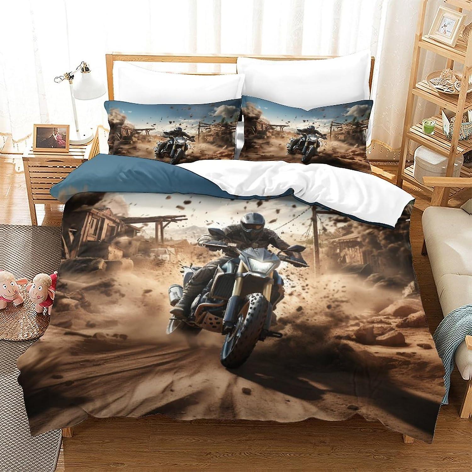 Motorbikes Bedding Duvet Cover Set Exploding 3D Printed Duvet Bedspreads Set for Adult Kids No Comforter King