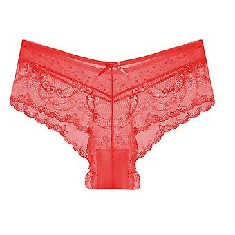 Veeki Womens Underwear Invisible Seamless Bikini Lace Underwear Half Back Coverage Panties, 5 Pack, Red, L