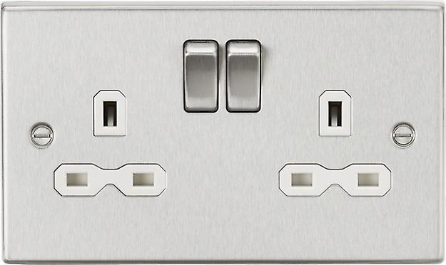 Knightsbridge 13A 2G DP Switched Socket with White Insert - Square Edge Brushed Chrome - CS9BCW