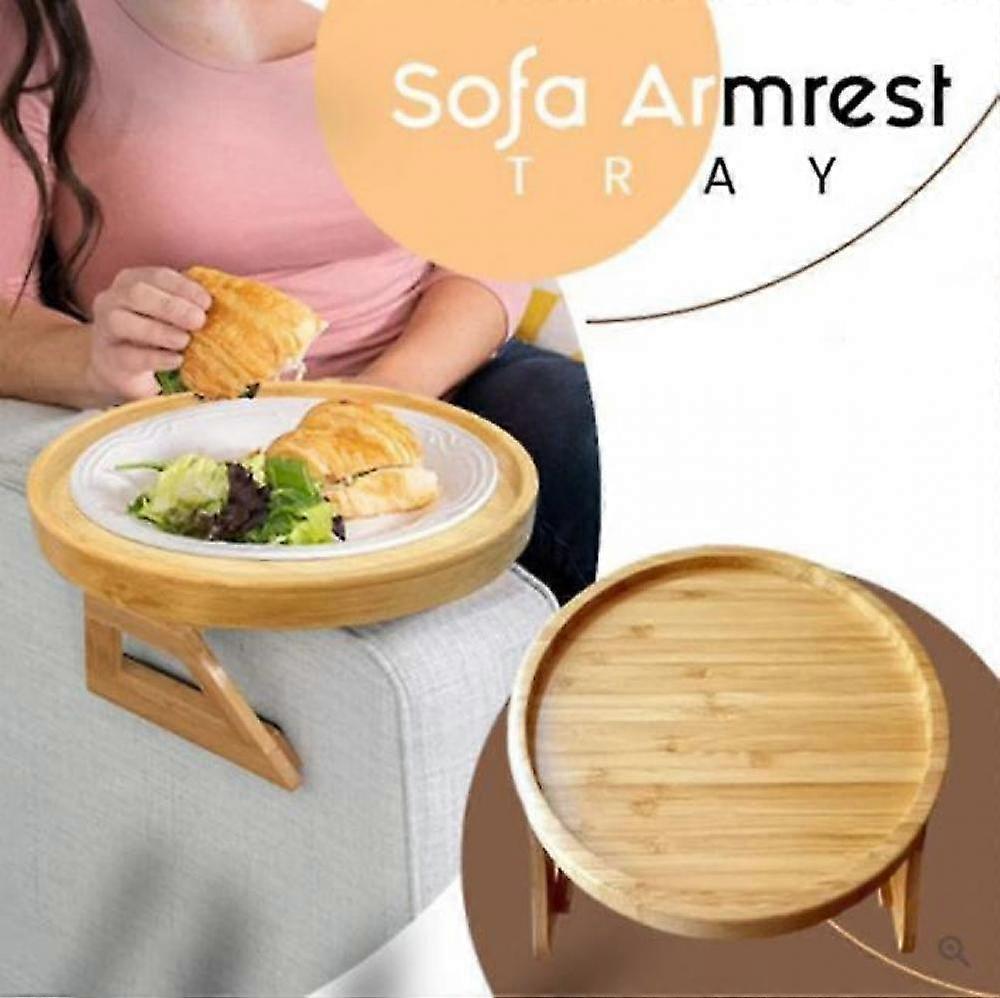 Side Tables Natural Bamboo Sofa Armrest Clip-on Tray(round)