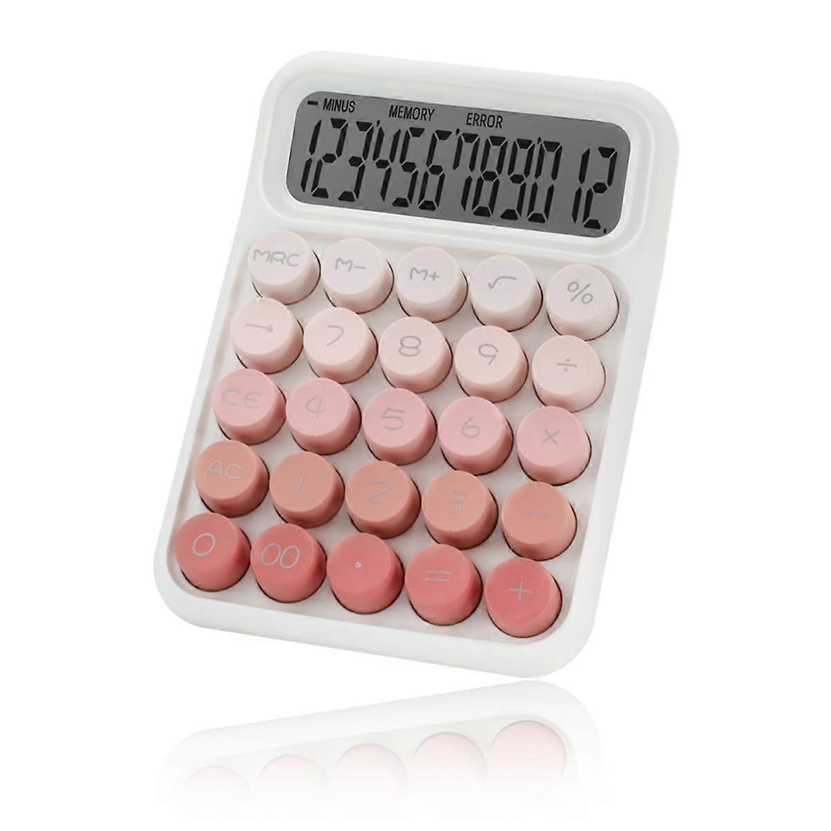 Desktop Mechanical Calculator, Cute Big Buttons Calculators with 12 Digits Large LCD Display, Desk Accessories,Pink