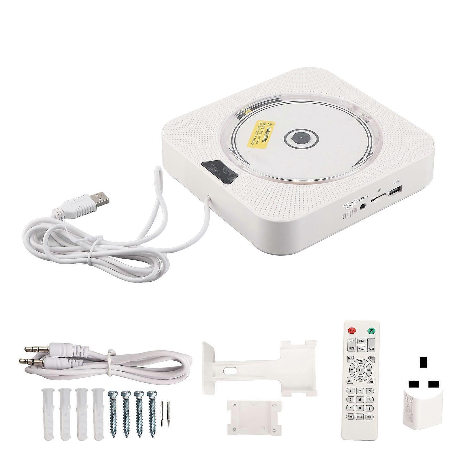 Bluetooth-Wand-CD-Player Echtzeit-Verbindung Multifunktionsanschluss Tragbarer CD-Musik-Player mit Fernbedienung 100-240-V-UK-Stecker