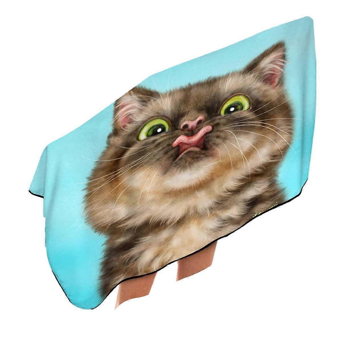 Funny Cats Licking Brown Tabby Kitty Cat Microfiber Beach Towel