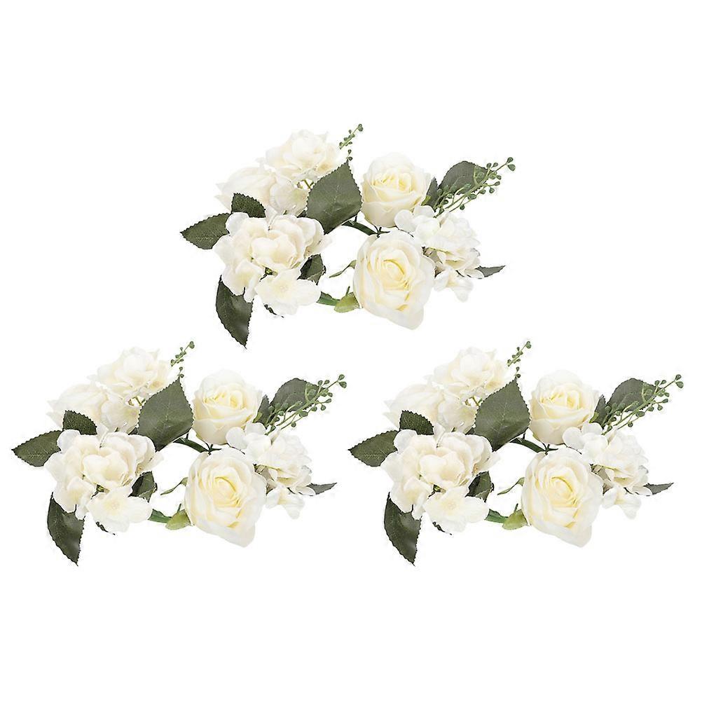 3 Pz Anelli Di Candela Corone Artificiale Rosa Fiore Anello Di Candela per Tavolo Di Nozze Festa Home Decor