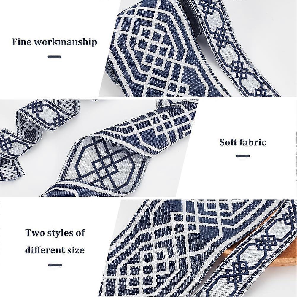 11 Yards Blue Jacquard Ribbon 28.5mm/85mm Wide Classical Rhombus